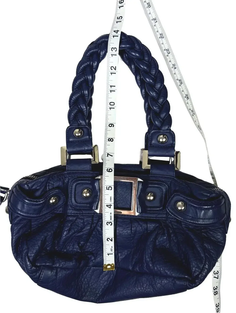 Y2K Black Rivet Blue Braided Handle Satchel Bag McBling Purse